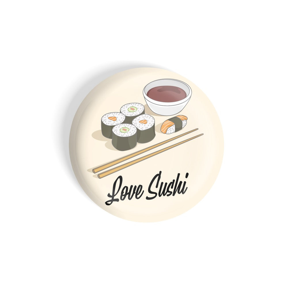 dhcrafts Round Fridge Magnet Yellow Food Lovers Love Sushi Glossy Finish Design Pack of 1 (58 mm)